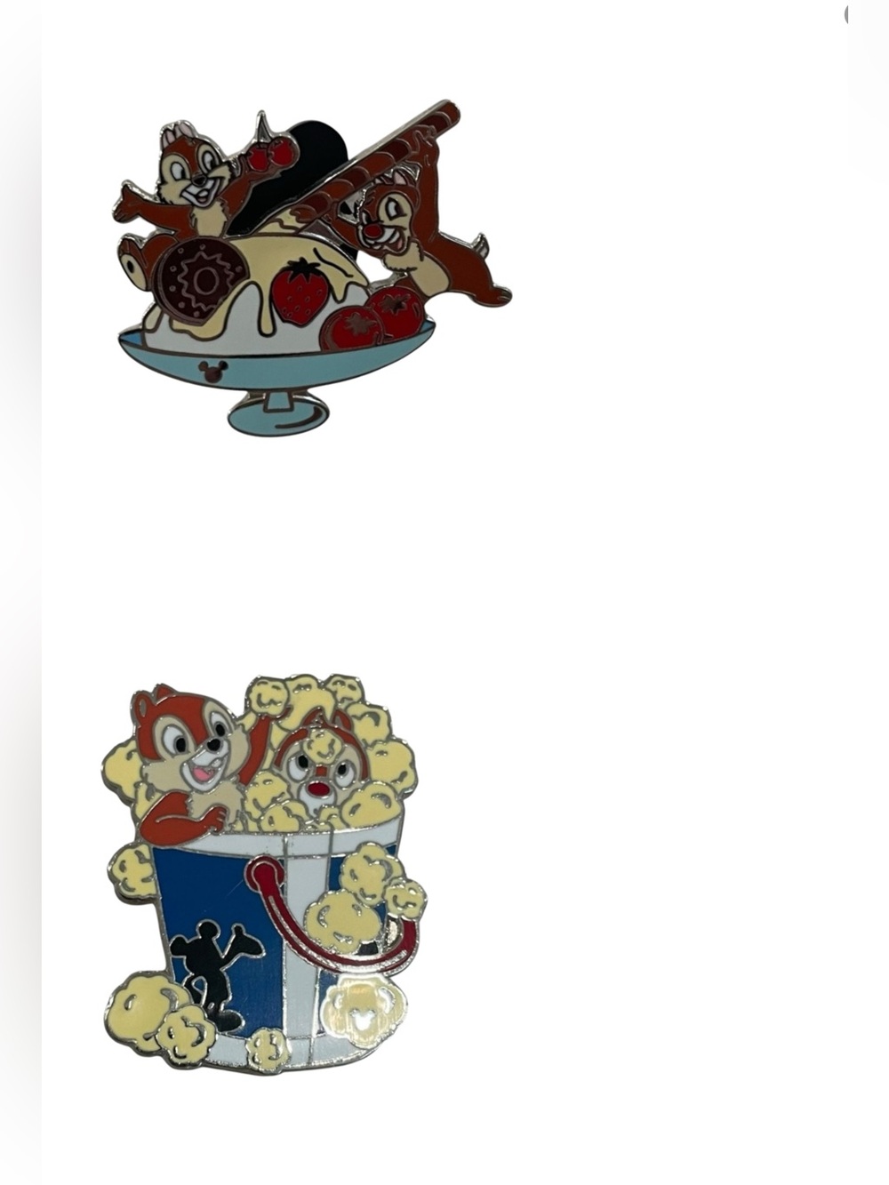 Disney Pins Set of 2 Chip and Dale Chipmunks Ice Cream Sundae Popcorn Bucket EUC